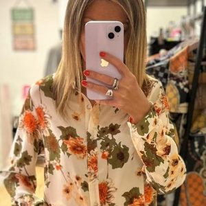Camisa estampada flores verde