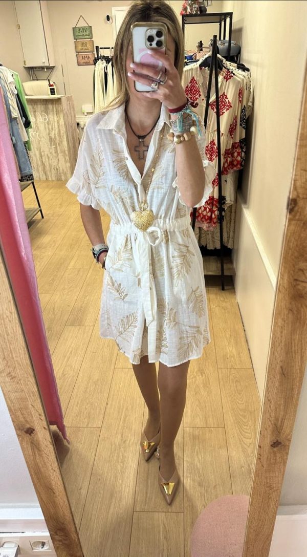 VESTIDO LINO HOJAS DORADAS