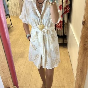 VESTIDO LINO HOJAS DORADAS